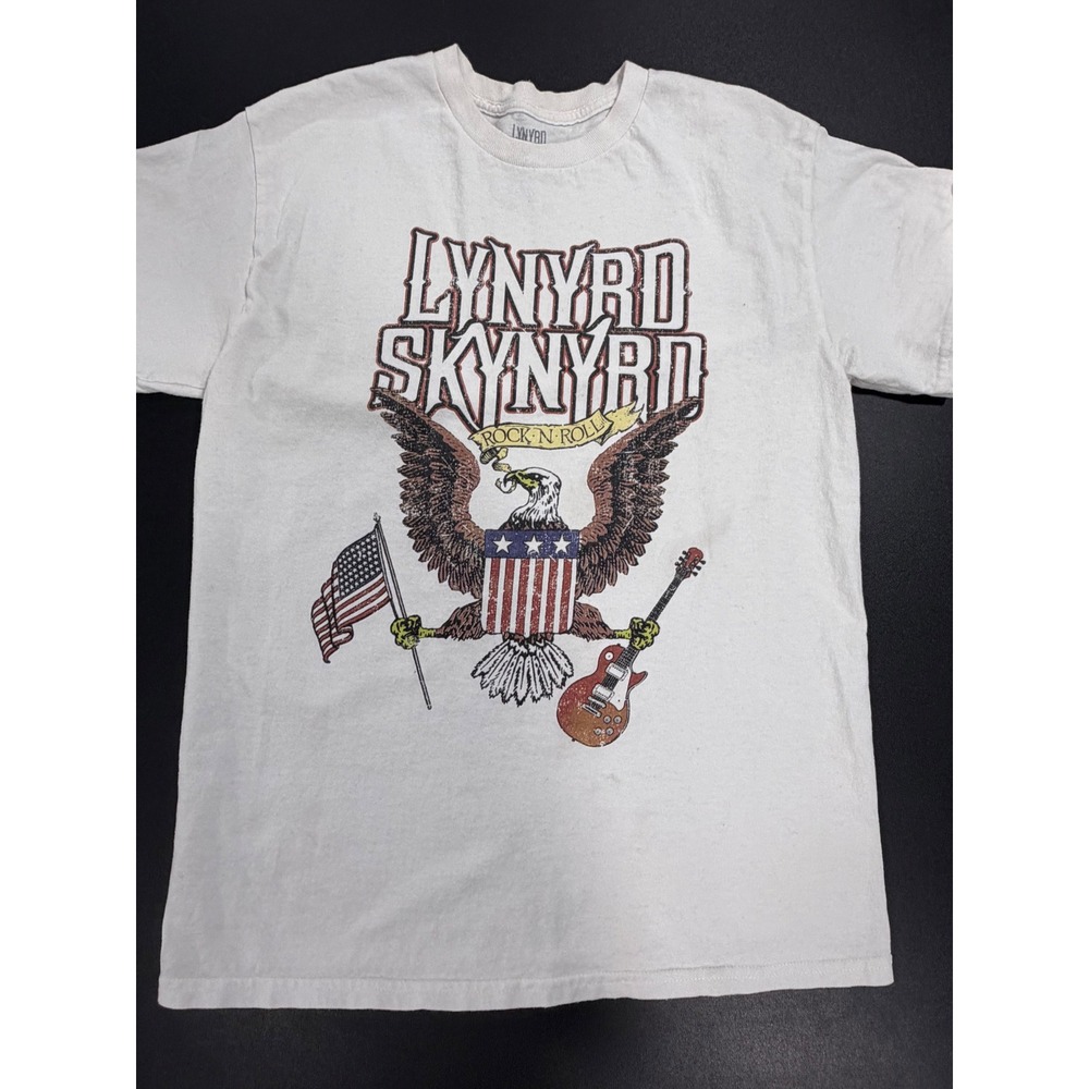 Lynyrd Skynyrd Rock N Roll Eagle Graphic T-Shirt Mens Medium White Cotton Band